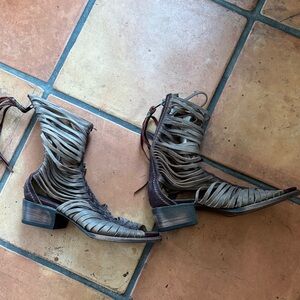Freebird Strappy Brown Heeled Boots
